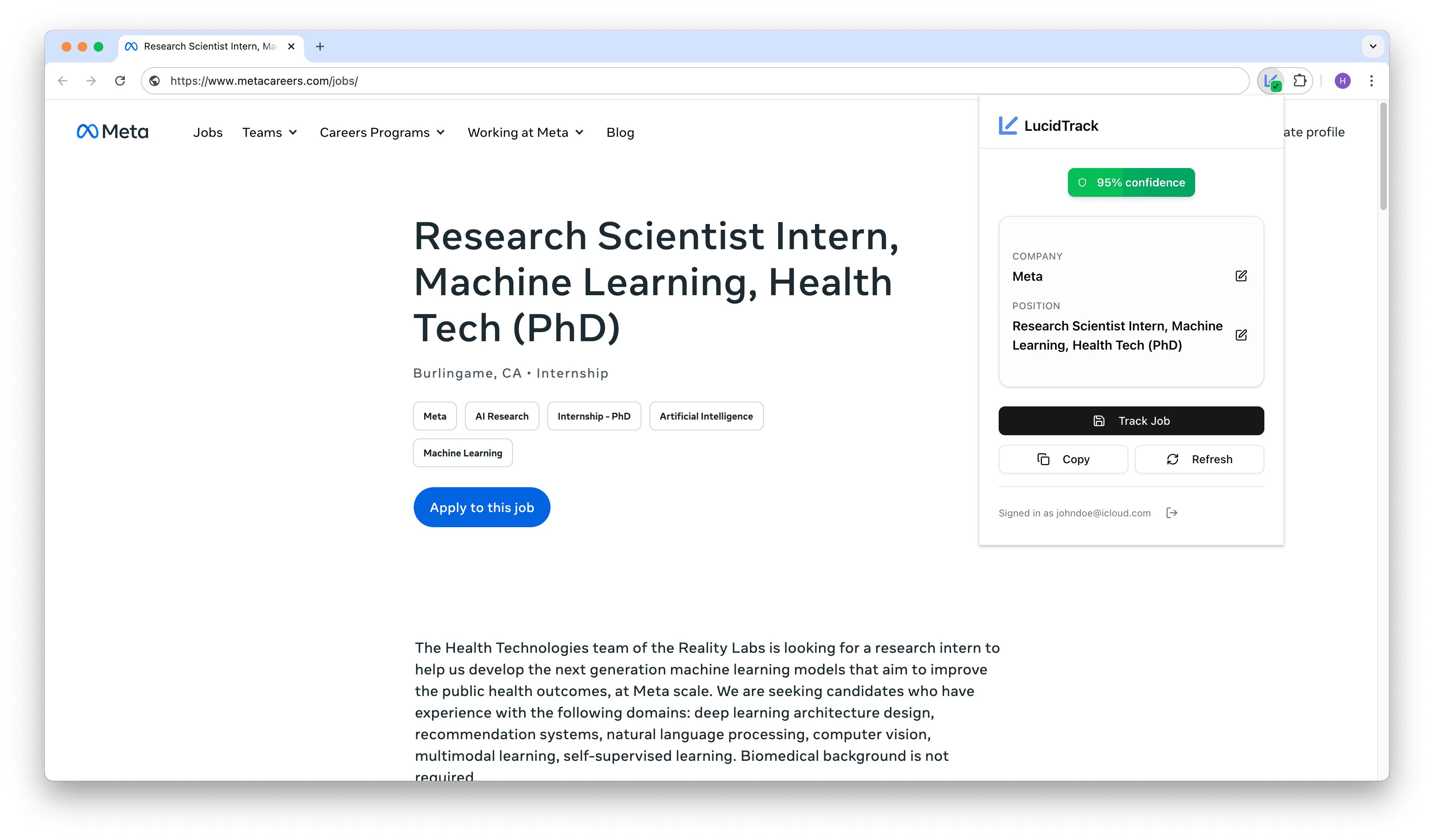 LucidTrack Chrome Extension Interface